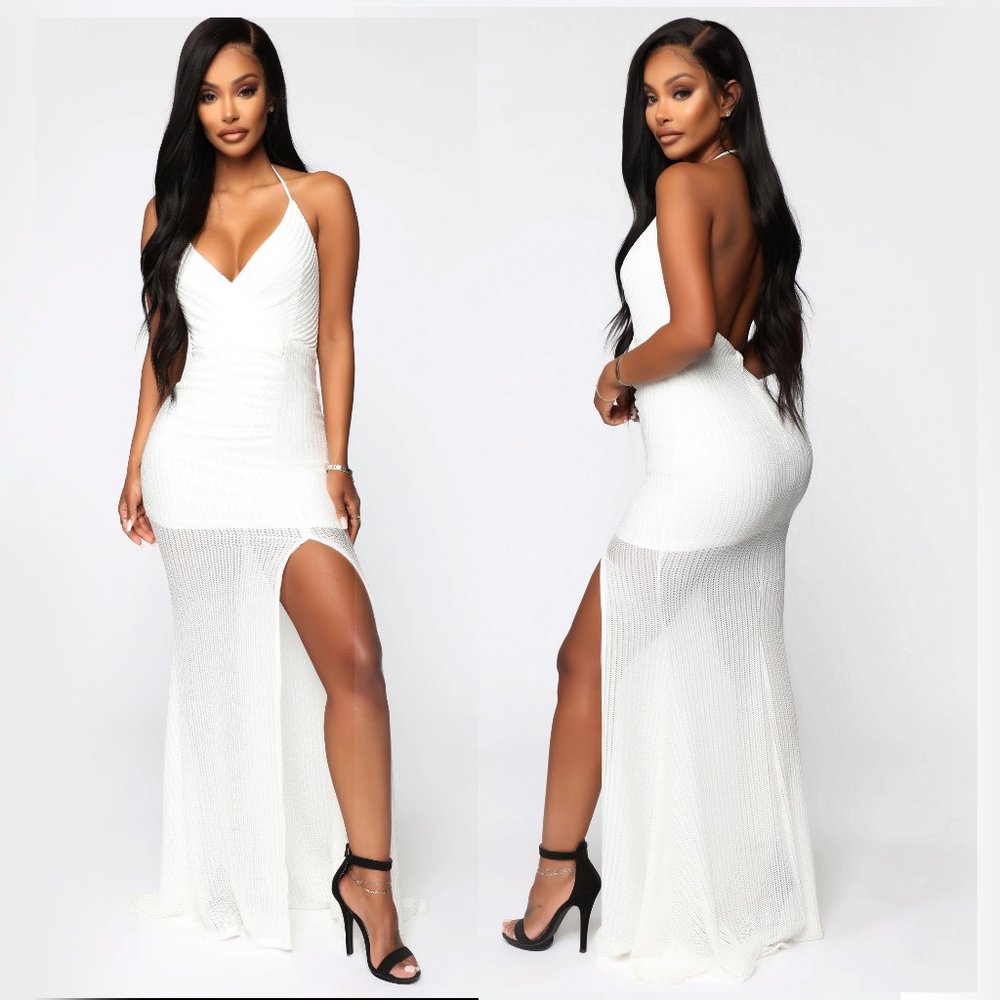 NWT  White Halter Maxi Dress - White L